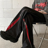 AIDASE  -  Contrasted Color Splicing Fork Pants Summer Design Niche Zipper Straight Pants European and American Hiphop Street Blowout Pants aidase-shop