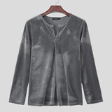 AIDASE  -  Men T Shirt Solid Color V Neck Long Sleeve Velour Casual Male Tee Tops Streetwear 2025 Loose Fashion Men Clothing S-3XL aidase-shop