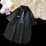 AIDASE  -  Academy Style JK Uniform White Shirt Short Sleeved Top Summer Casual Hong Kong Style Japanese Couple Graduation Class Shirt aidase-shop