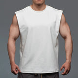 AIDASE  -  Muscular Men's Loose Vest All Cotton Moisture Wicking Sweat Sports Casual Running Basketball Training Shirt Solid Color aidase-shop