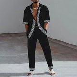 Aidase Fashion 3D Print Two Piece Set Men Summer Short Sleeve Lapel Shirts Top And Pants Casual Suit Streetwear Mens Outfit