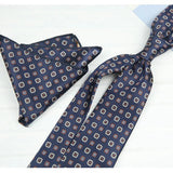 AIDASE  -  2PCS Neck Ties Set Fashion Paisley Striped Neckties Gentlemen Daily Wear Navy White Block Pocket Square Wedding Tuxedo Accessory aidase-shop