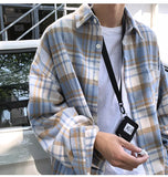 Green Woolen Plaid Shirt Coat Men's Loose Korean Thickened Long Sleeve Male Casual Blouses Unisex Fashion Clothing aidase-shop