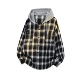 Aidase Street Vintage Plaid Shirt Jacket Trendy Color Clash Hoodie Loose Fit Jackets Men Women Streetwear Outerwear