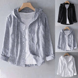 AIDASE  -  Unisex Loose Fit Youth Fashion Cotton Linen Sun Hooded Long Sleeve Solid Color Linen Shirt Trendy Regular Fit Men'S Autumn Shirt aidase-shop