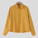 AIDASE  -  Men Casual Shirt Solid Color Lapel Long Sleeve Button Men Clothing Streetwear Loose 2025 Fashion Male Crop Tops Shirts aidase-shop