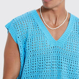 AIDASE  -  Summer Men Knit Sports Vest Sexy Hollow Out V-neck Sleeveless Tank Tops Casual Loose Mesh Knitted Waistcoat Tshirts Streetwear aidase-shop