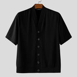 AIDASE  -  Men Shirt Solid Color Knitted V Neck Short Sleeve Korean Style Tops Summer Shirts Streetwear 2025 Casual Men Clothing aidase-shop
