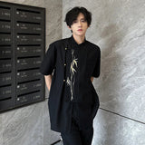 AIDASE  -  New Chinese Style Embroidery Short Sleeve Shirt Men Wear Bamboo Leaf Pattern Shoulder Pad Male Shirts Loose Fit aidase-shop