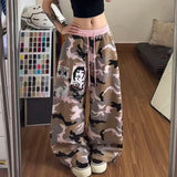 AIDASE  -  Women Camouflage Baggy Pants Y2k Pink Drawstring Waist Trousers Harajuku Wide Leg Long Sweatpants Female Loose Fit Pants aidase-shop