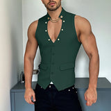 AIDASE  -  Men Vests Solid Color V Neck Sleeveless Button Leisure Male Waistcoats Streetwear Fashion Casual Vests Men S-3XL aidase-shop
