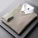 Aidase Autumn/Winter Men's Solid Color Slim Fit Pullover Fake Two Pieces Casual Fashion Elegant Commuter Knitted Bottom Shirt aidase-shop