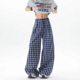 AIDASE  -  Spring Summer Mens Fashion Oversize Plaid Pants Wide Leg Buttons Long Trousers Elastic Waist Casual Bottoms Wear Plus Size aidase-shop