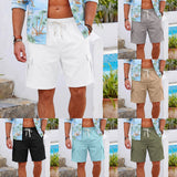 AIDASE  -  Men's Cotton Linen Cargo Shorts Elastic Waist With Drawstring 6 Pockets Summer Vacation Casual Men's Stretch Shorts aidase-shop