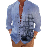 Aidase Spring Autumn 3D Print Shirts Men's Long-Sleeved Stand-Up Collar Casual Shirt Cardigan Fashion Tops Streetwear Clothing For Men