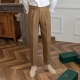 AIDASE  -  Quality Naples Suit Pants Men High Waist Paris Buckle Straight Trouser Summer Thin England Style Business Casual Pant Streetwear aidase-shop