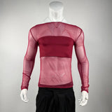 AIDASE  -  Men Off Shoulder Mesh Long Sleeve T Shirt See Through Slim Fit Muscle Tee Nightclub Party Stretch Bodycon Top aidase-shop