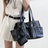 AIDASE  -  Korean Casual Tote Bags For Women Luxury Designer Handbags Purses New In PU Oil Wax Leather Rivet Multiple Pockets Shoulder aidase-shop