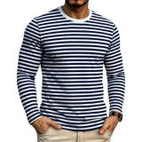 AIDASE  -  Slim Fit Long Sleeve T-Shirt for Men round Neck Striped Casual Korean Style Autumn Fashion Men's Base Shirt Breathable Antiba aidase-shop