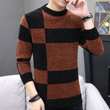 Aidase Contrasting Colors Spliced Pullovers Knitted Men's Clothing Korean Round Neck Autumn Winter Vintage Casual Long Sleeve Sweaters