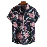 AIDASE  -  Roll-Up Sleeves Men'S Shirt With Pocket Casual Men'S Loose Lapel Print Color Contrast Ethnic Short Sleeve Roupas Masculinas aidase-shop