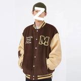 AIDASE  -  Loose American Baseball Jacket Street Style Print Splicing Thickened Casual Spring Autumn Outerwear for Men High Street Fashion aidase-shop