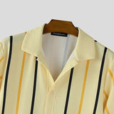 AIDASE  -  Men Striped Shirt Lapel Short Sleeve Summer Streetwear Men Clothing Loose 2025 Fashion Casual Male Shirts Tops S-5XL aidase-shop