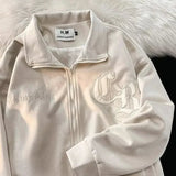 AIDASE  -  Lamb Fleece Hooded Sweatshirt for Female Preppy Winter Loose Fit Fleece for Couples Cgothic Letter Spliced Women's Cotton Jacket aidase-shop