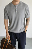 AIDASE  -  Men's Short Sleeve Henry Shirt Textured Knit Muscle Fit T-Shirt Summer Casual Button Up Tops For Men New Arrival Tees M-3XL aidase-shop