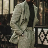 Aidase Herringbone Men Suit Slim Fit Wool Blend Double Breasted Tuxedos Formal Tailored 2Pieces Jacket and Pants aidase-shop