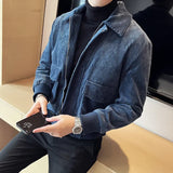 65.49Aidase winter outfits men 2025 Clothing Corduroy Thickened Men's Overcoat Blue Autumn Casual Slim Fashion Plaid  Pockets Decorate Jacket Coats aidase-shop
