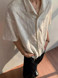 AIDASE  -  Fashionable Short Sleeve Buttoned Turn-down Collar Shirt Summer Men Casual Knit Cardigans Vintage Hollow Out Knitted Shirts Mens aidase-shop