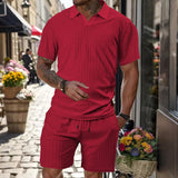 AIDASE  -  Summer New Men's Casual Sportswear Polo Shirt With A Lapel, Men's Short-sleeved Shirt And Shorts, Jacquard Texture Suit aidase-shop