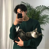 Aidase Boys Green Knitted Sweaters Korean Long Sleeve Knit Top Casual Pullover Men Knitted Sweater Oversize Knitwear Male Knit Top XXL aidase-shop