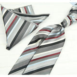 AIDASE  -  2PCS Neck Ties Set Fashion Paisley Striped Neckties Gentlemen Daily Wear Navy White Block Pocket Square Wedding Tuxedo Accessory aidase-shop