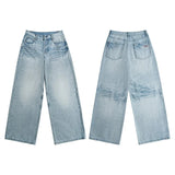 AIDASE  -  Men's Straight Wide Leg Light Blue Loose Simple Basic Casual Trendy Washed Denim Trousers Male New Fashion Jeans Pants Clothes aidase-shop