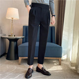 Men British Style Suits Pants New Male Solid High Waist Trousers High Quality Men Formal Slim Fit Business Casual Suit Pants aidase-shop