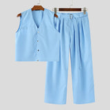 AIDASE  -  Men Sets Solid Color V Neck Sleeveless Vests & Pleated Pants Two Pieces Sets Streetwear Loose 2025 Men's Casual Suits aidase-shop