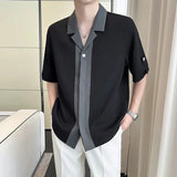 AIDASE  -  Summer New Color Darkwear Button Ice Silk Cuban Collar Mid Sleeve Shirt Contrast Color Male Tops Loose aidase-shop