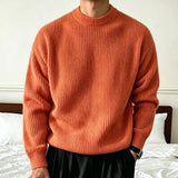AIDASE  -  Men's Solid Color Knitwear Sweater Spring Autumn Casual Fashion Ribbed Texture Long Sleeve Loose Crew Neck Knit Pullover Sweater aidase-shop