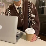 =Aidase Loose Knitted Sweater Set Men Women Vintage Patchwork Sweater Cardigan +High Street Wide Legs Loose Lantern Jeans Two-piece Sets aidase-shop
