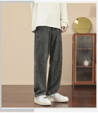 AIDASE  -  New Korean Fashion Men's Casual Ankle-Length Jeans Classic Man Straight Denim Wide-leg Pants Light Blue Grey Black 3XL aidase-shop