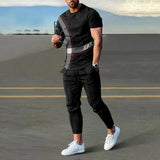 AIDASE  -  Summer Male Loose Casual Printing T-shirt Elastic Waist Pants Set Men Short Sleeve Street Style Pullover Tee Sweatpants Homme aidase-shop