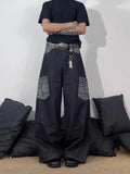 AIDASE  -  Retro American Embroidered Bla Jeans Men High Street Vibe Loose Straight Leg Wide Leg Clean Fit Long Trousers Casual Sleeve aidase-shop