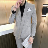Aidase Asymmetry Blazer Spring Blazer High Quality Personalized Lattice Suit Wedding Dress Two Piece Men Tuxedo Suit