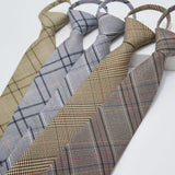 AIDASE  -  British Style Fashion TR Fabric Plaid Neck Ties For Men Formal Brown Khaki Wool Clip Tie Luxury Soft Free Knot Lazy-tie Cravat aidase-shop