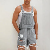 AIDASE  -  Fashion Hole Ripped Jeans Men Jumpsuit Denim Shorts Summer Vintage Frayed Bodysuits Overalls Strap Short Pants Streetwear Male aidase-shop