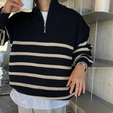 Autumn Men's Luxury Knitted Patchwork Pullovers Sweater Korean Turtleneck Zipper Long Sleeve Loose Stylish Texture M-3XL aidase-shop