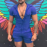 Aidase Fashion Mens Jumpsuit Shirts Overalls Casual Beach Catsuit Vintage Zipper Short-sleeved Shorts Bodysuit Sports Uniform Playsuit