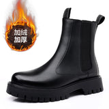 Aidase Brand Classic Black High Top Boots Men High Heel Genuine Leather Ankle Chelsea Boots Men British Style Thick Sole Mid Top Boots aidase-shop